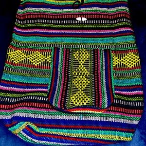 Colorful Woven Fabric Hippie Boho Backpack Bag